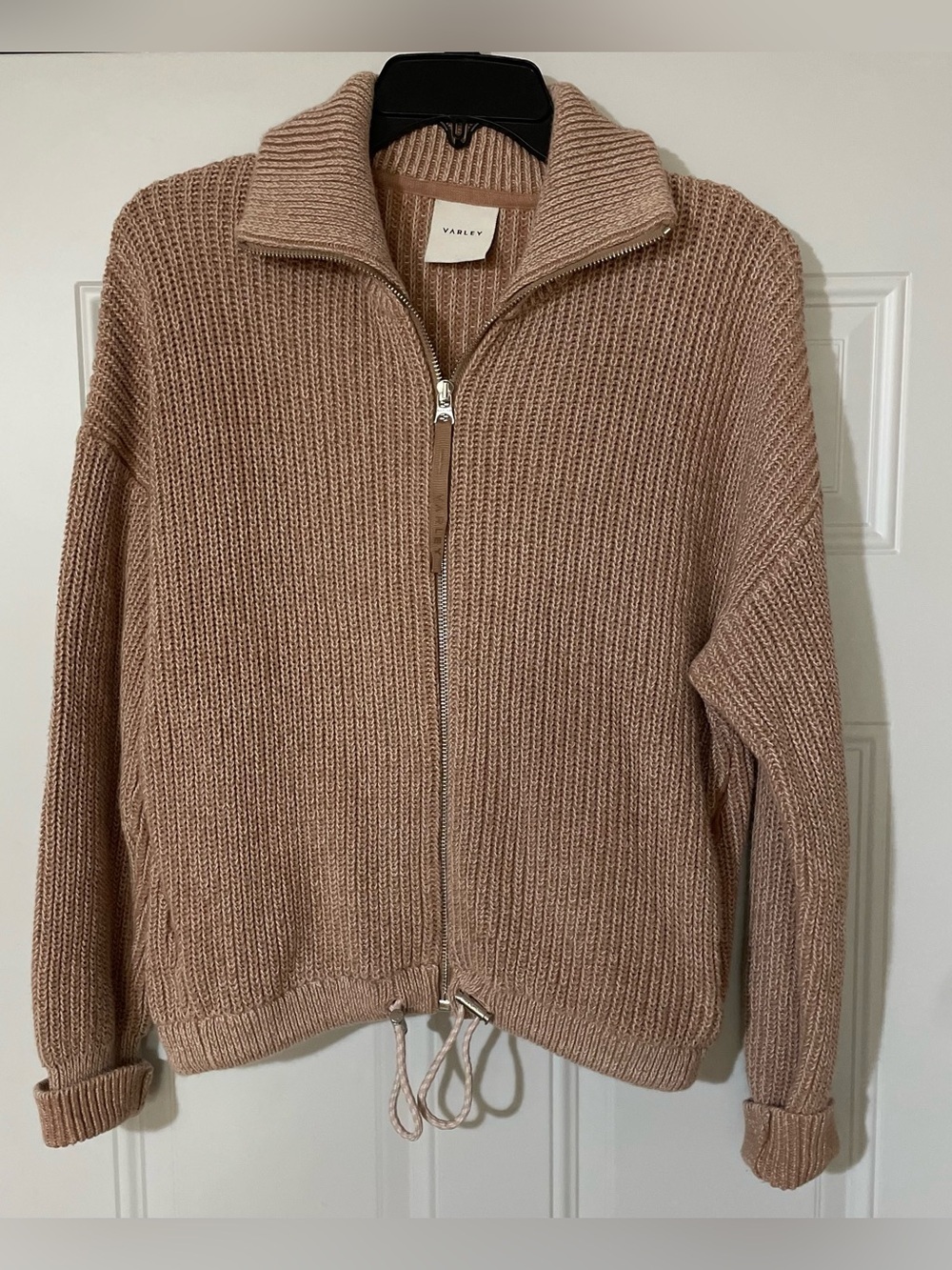 VARLEY Anderson Zip Through Knit Chanterelle Egret Speckle Sweater XS Oversized